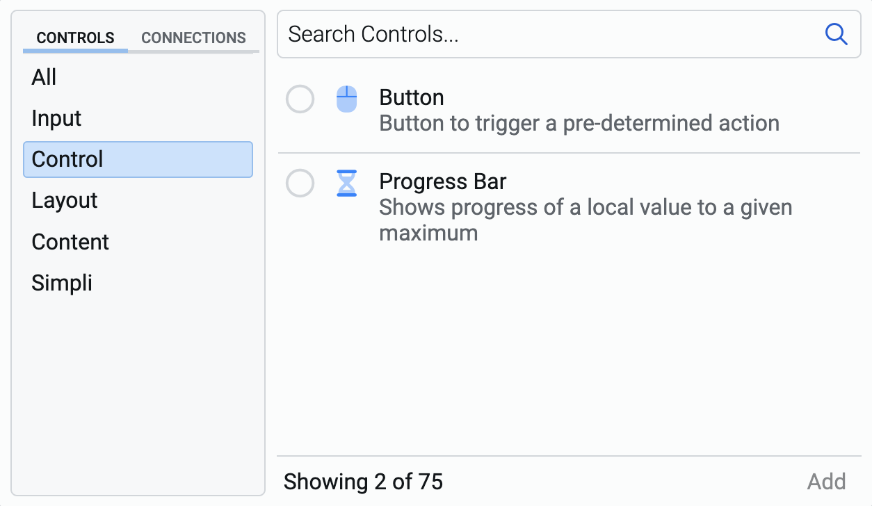 Image showing controls in the Control category